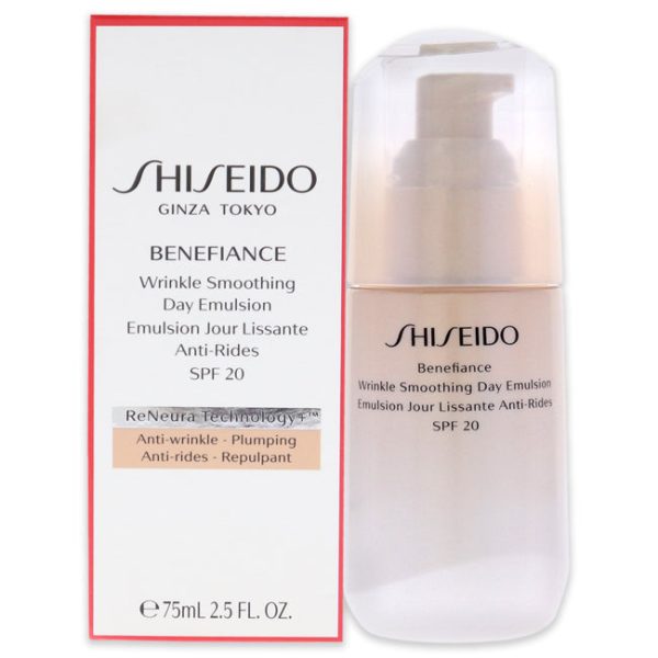 Shiseido Benefiance Wrinkle Smoothing Day Emulsion SPF 20 by Shiseido for Unisex - 2.5 oz Emulsion Online Sale