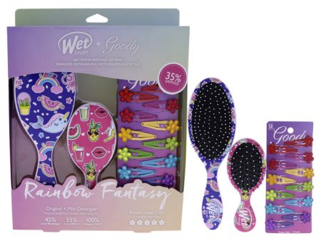 Wet Brush Rainbow Fantasy Goody Kit by Wet Brush for Unisex - 3 Pc 1 Mini Detangler, 1 Original Detangler, 12x Flower Snap Clips Hot on Sale