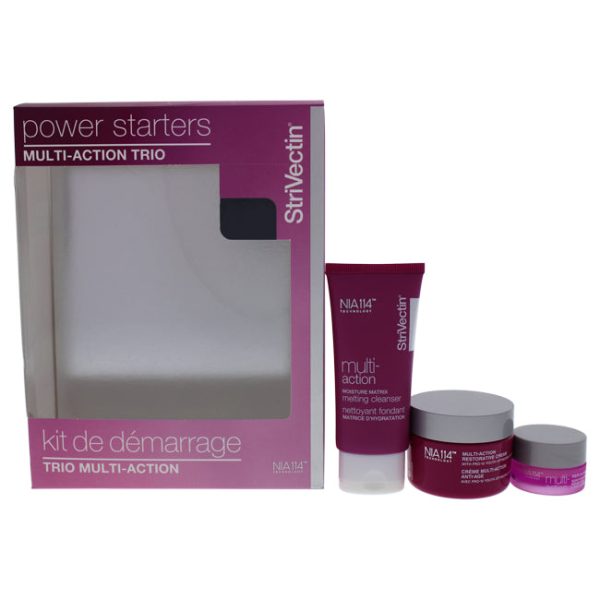 Strivectin Power Starters Multi-Action Trio by Strivectin for Unisex - 3 Pc 1oz Moisture Matrix Melting Cleanser, 0.17oz R and R Eye Cream, 1oz Restorative Cream For Cheap