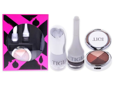 TIGI Total Knockout Set by TIGI for Women - 4 Pc Set 0.301oz Hight Density Quad Eyeshadow - Love Affair , 0.11oz Luxe Lip Gloss - Dumb Blonde, 0.14oz Decadent Lipstick - Fierce, 0.10oz Creme Eyeliner - Graphite Online Sale