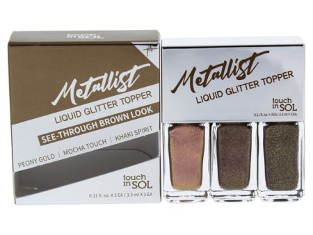 Touch In Sol Metallist Liquid Glitter Topper Trio - 02 SeeThrough Brown Look by Touch In Sol for Women - 3 x 0.11 Eye Shadow Peony Gold, Mocha Touch, Khaki Spirit For Sale