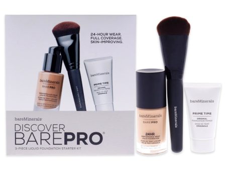 BareMinerals Discover Barepro Liquid Foundation Starter Kit by BareMinerals for Women - 3 Pc 0.47oz BarePro Performance Wear Liquid Foundation SPF 20 - 18 Pecan, 0.5ozPrime Time Original Foundation, Luxe Performance Brush Online Hot Sale